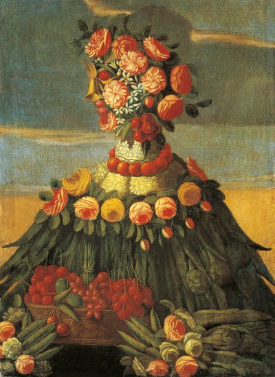 Florencia, La Primavera, cesta de cerezas con flores de Giuseppe (follower of) Arcimboldo