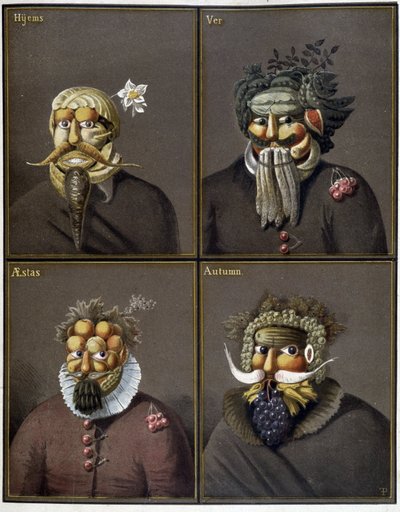 Las cuatro estaciones: hombres con cabezas de vegetales al estilo de Giuseppe Arcimboldo de Giuseppe (style of) Arcimboldo