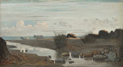 Lido con bueyes pastando, c.1862-63 (óleo sobre tabla) de Giuseppe Abbati
