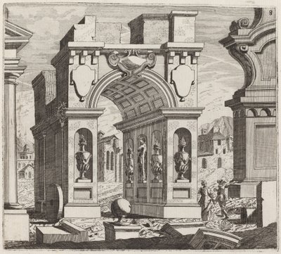 Fantasía arquitectónica con un arco triunfal de Giuseppe Antonio Landi