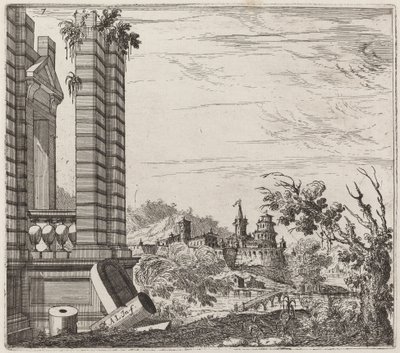 Paisaje Fluvial Fantástico con Ruinas y un Castillo de Giuseppe Antonio Landi