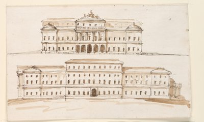 Dos elevaciones de la parte central de un palacio de Giuseppe Barberi