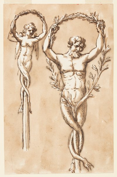Dos figuras como crestas de postes de Giuseppe Barberi
