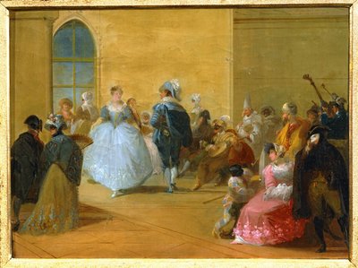 Un baile de máscaras veneciano ... (pintura sobre lienzo) de Giuseppe Bernardino Bison