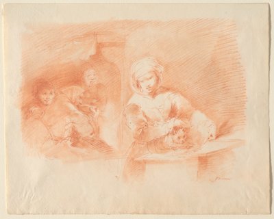 Häusliche Szene mit Bauern und einer Katze de Giuseppe Bernardino Bison