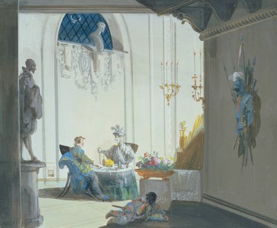 Don Juan y el comendador: El banquete (acuarela) de Giuseppe Bernardino Bison