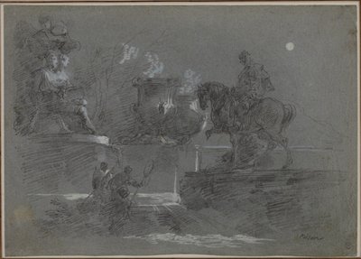 Monumental Sculpture in a Moonlit Park de Giuseppe Bernardino Bison