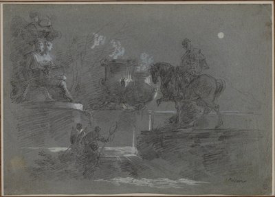 Escultura monumental en un parque iluminado por la luna de Giuseppe Bernardino Bison