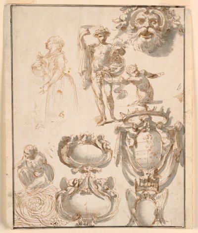 Hoja con bocetos de Giuseppe Bernardino Bison