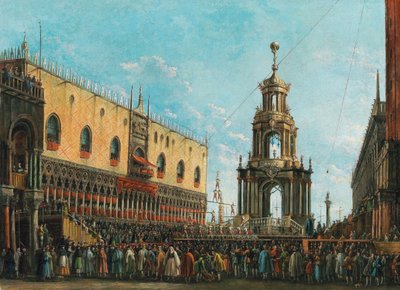 El Festival de Giovedì Grasso frente al Palacio Ducal en Venecia, 1830s de Giuseppe Bernardino Bison