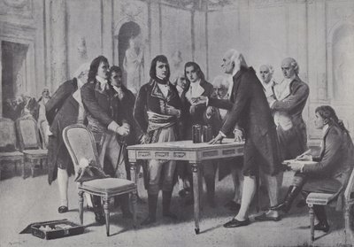 Alessandro Volta demostrando su batería a Napoleón, Primer Cónsul de Francia, 1801 de Giuseppe Bertini