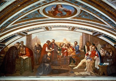 Galileo Galilei demostrando la ley de la gravedad en presencia de Giovanni De