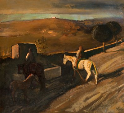 Caballo blanco en el abrevadero de Giuseppe Biasi