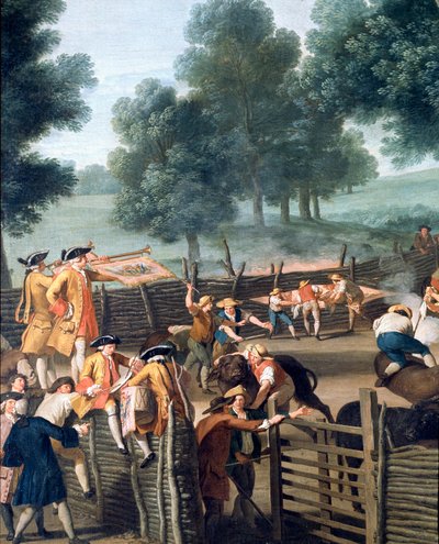 Marcaje de ganado cerca de Roma. El público de los aristócratas, detalle (pintura de Giuseppe Bottani