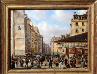 Les Halles y rue de la Tonnellerie en 1828: vista de París en el siglo XIX de Giuseppe Canella