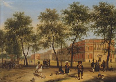 Vista presumida del Paseo del Prado con el Museo del Prado, Madrid, 1827 de Giuseppe Canella