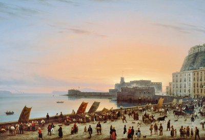 Puesta de sol en la costa napolitana, hacia 1838, de Giuseppe Canella (1788-1847), óleo sobre lienzo, 90x135 cm de Giuseppe Canella