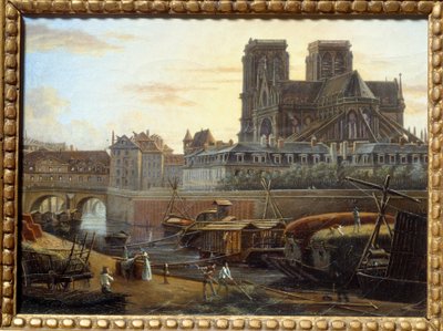 El puente de Saint Charles, el Hôtel-Dieu, el arzobispado y Notre Dame vistos desde el Quai de la Tournelle en París de Giuseppe Canella