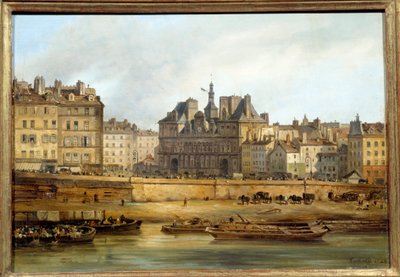 El ayuntamiento y la Place de Grève vistos desde la Île de la Cité en París de Giuseppe Canella