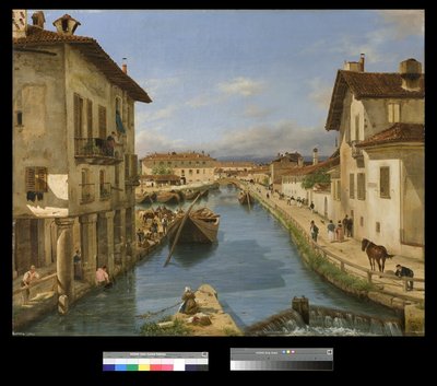 Vista del Canal Naviglio desde el Puente San Marco en Milán de Giuseppe Canella