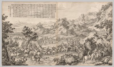Attacking the Camp at Gatan Ola: from Battle Scenes of the Quelling of Rebellions in the Western Region, with Imperial Poems de Giuseppe Castiglione