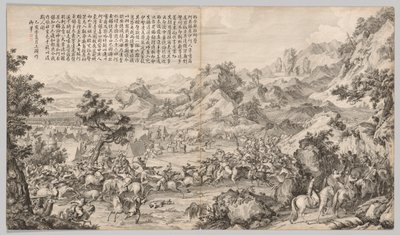 Atacando el Campamento en Gatan Ola: de Escenas de Batalla de la Supresión de Rebeliones..., c. 1765-1774 de Giuseppe Castiglione