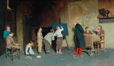 Escuela de un pueblo italiano, 1888 de Giuseppe Costantini