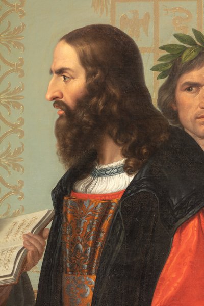 La corte de Ludovico el Moro, detalle con Leonardo Da Vinci de Giuseppe Diotti