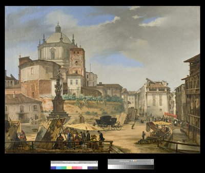 Vista de la Piazza della Vetra en Milán, 1833 de Giuseppe Elena