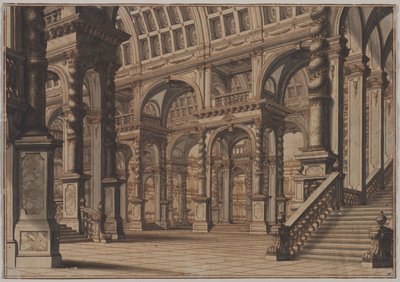 Sala abovedada monumental con escalera de Giuseppe Galli Bibiena