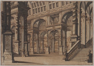Sala abovedada monumental con escalera de Giuseppe Galli Bibiena
