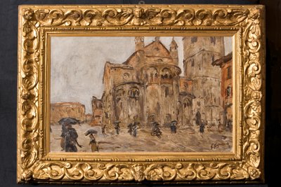 Piazza Grande in the Rain (óleo sobre madera) de Giuseppe Graziosi