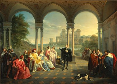 Torquato Tasso lee La Jerusalén liberada en la Corte de Ferrara, 1841 de Giuseppe Mancinelli