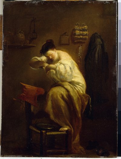 Mujer buscando pulgas. (Mujer buscando pulgas). Pintura de Giuseppe Maria Crespi (1665-1747), óleo sobre lienzo, hacia 1710. Arte italiano (Bolonia) de Giuseppe Maria Crespi