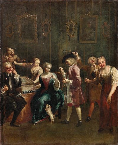 Cantante en el espineta con admiradores, 1730s de Giuseppe Maria Crespi