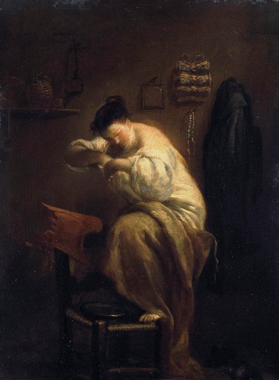 Mujer buscando pulgas, 1710s de Giuseppe Maria Crespi