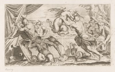 Eneas y sus compañeros luchan contra las Arpías. Arpijae celebri lapsu de montibus adsunt (título sobre objeto) Andanzas de Eneas (título de la serie) L