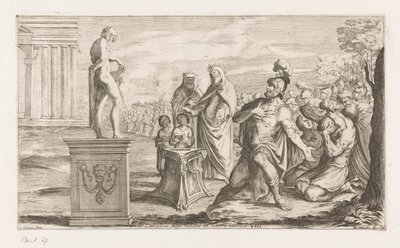 Eneas ofrece a Apolo El rey Coelicolos mata a un toro en la playa (título sobre el objeto) Omzwervingen van Aeneas (título de la serie) L