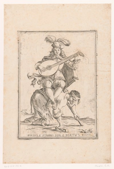 De arme draagt ​​de rijke Pobre y basura soy, y traje al rico (título sobre objeto) Este es el mundo (título de la serie) de Giuseppe Maria Mitelli