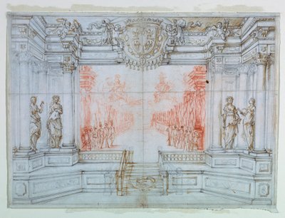 Dibujo, escenografía: Ballet Cele, 1674 de Giuseppe Maria Mitelli