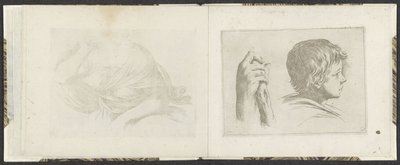 Mano con un palo de madera y cabeza de niño Ejemplos de dibujo (título de la serie) Mitelli intaglio (título de la serie) de Giuseppe Maria Mitelli