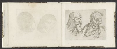 Dos bustos de mujeres mayores a la derecha. Ejemplos de dibujo (título de la serie) Mitelli intaglio (título de la serie) de Giuseppe Maria Mitelli