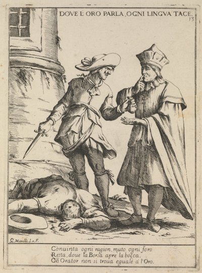 Donde el oro habla, toda lengua calla. Dove loro parla, ogni lingua tace, 1678 de Giuseppe Maria Mitelli