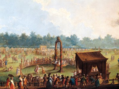 Celebración en Cascine en honor a Fernando III, Juegos en el prado del Gran Roble de Giuseppe Maria Terreni