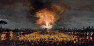 Celebración en Cascine en honor a Fernando III, volcán de noche de Giuseppe Maria Terreni