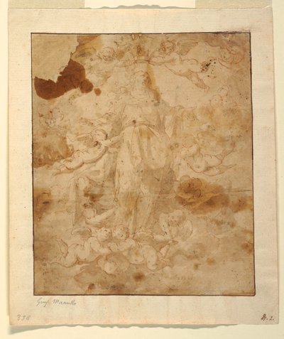 Dibujo, Estudio para La Ascensión de la Virgen, 1650-85 de Giuseppe Marullo