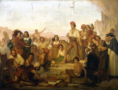 la revuelta del pescador napolitano Tommaso Aniello, conocido como Masaniello (1622-1647) en Nápoles en 1647. Pintura de Mazza. Museo della scienza di Milano de Giuseppe Mazza