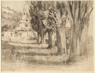 Paisaje con una iglesia (lápiz sobre papel) de Giuseppe Mentessi
