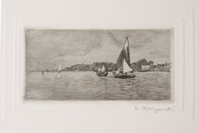 Barcos en la laguna (grabado sobre papel blanco) de Giuseppe Miti Zanetti