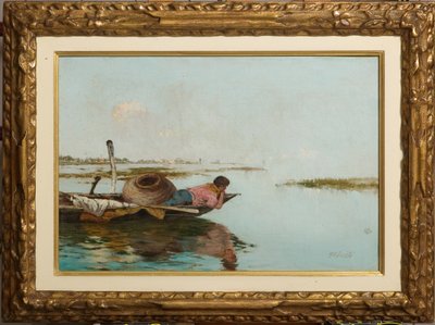 Calma, Laguna de Venecia (óleo sobre lienzo) de Giuseppe Miti Zanetti